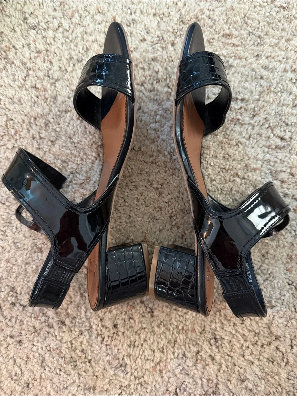 Donald J. Pliner Black Patent Leather Two-Strap Slingback Sandals